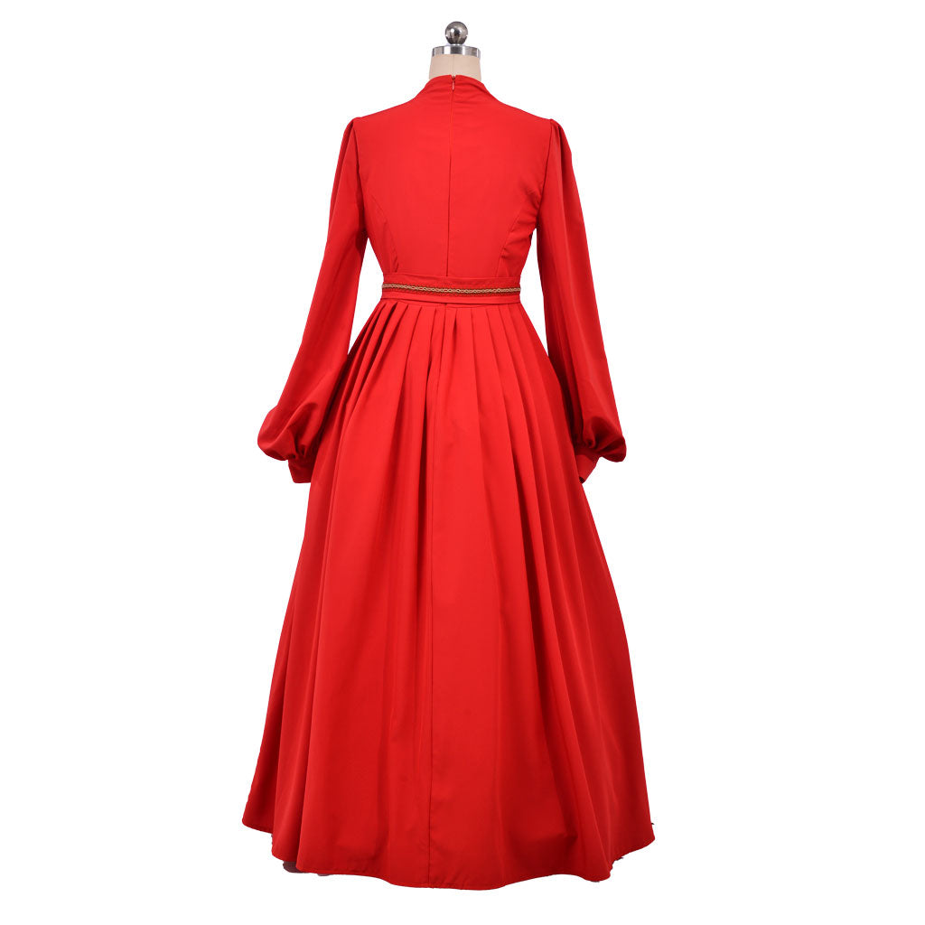 Medieval Vintage Regency Dress Long Sleeve Red Peasant Dress Medieval Princess Wedding Dress Elegant Red Long Sleeve Renaissance Gown With Belt Women Cosplay Costume Adult Ladies Halloween Christmas Dress