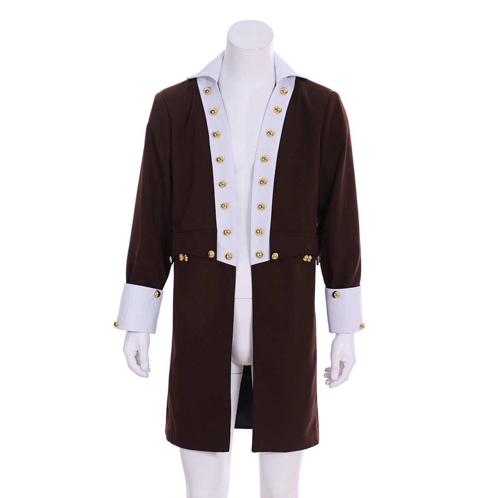 Colonial - Style Gentleman's Long Frock Coat with Gold Buttons for Cosplay Themed Events Halloween Christmas or Themed Parties