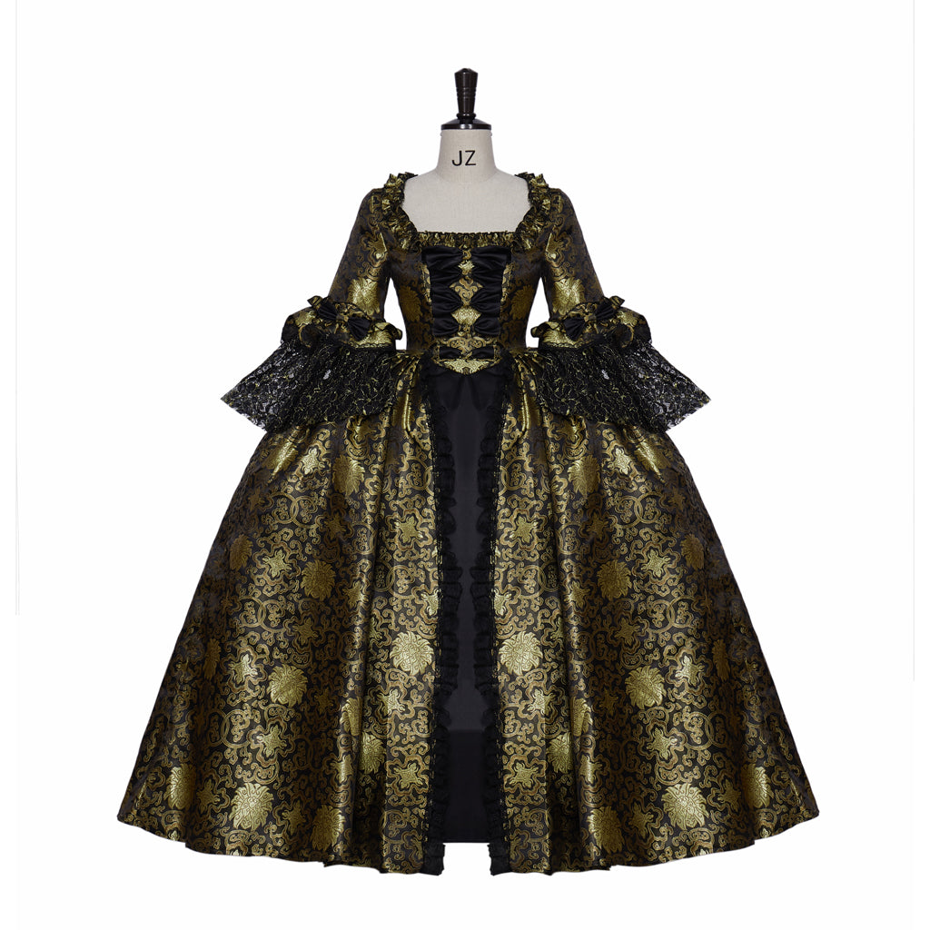 18th Gothic Rococo Inspired Long Length Prom Dress Flare Cuff Sleeve Party Costume Prom Gown Princess Shakespeare Lady Geometric Ball Gown Dark Gold Women's Royal Halloween Carnival Party Evening Dress Valentine's DayParty Masquerade Adults' Dress All
