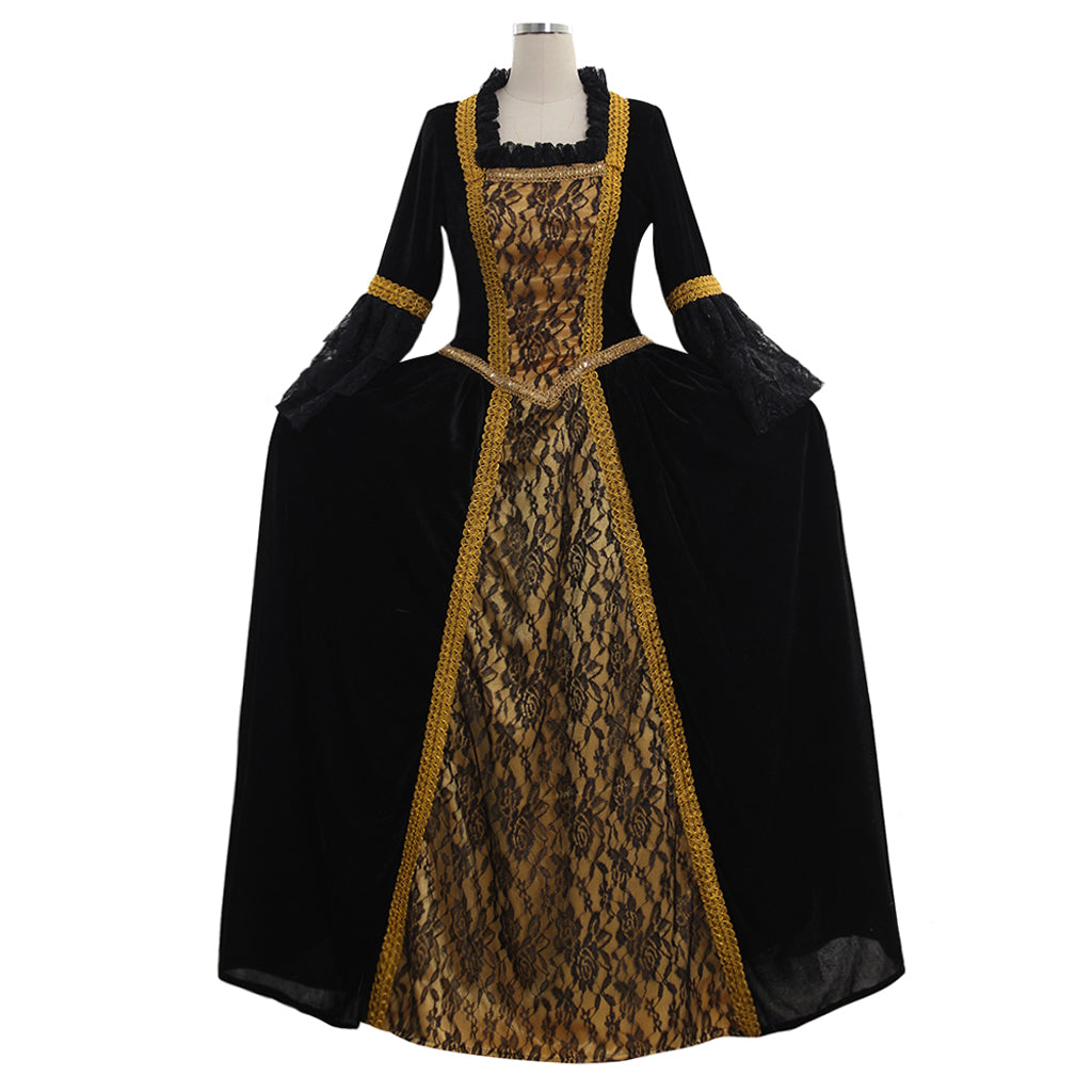 18th Rococo Colonial gown Victorian Renaissance Princess Period Prom Dress Black Costume Lace print Custom Women's Vintage Cosplay Performance Party Christmas Halloween Carnival Party Evening dress Masquerade Adults' Dress