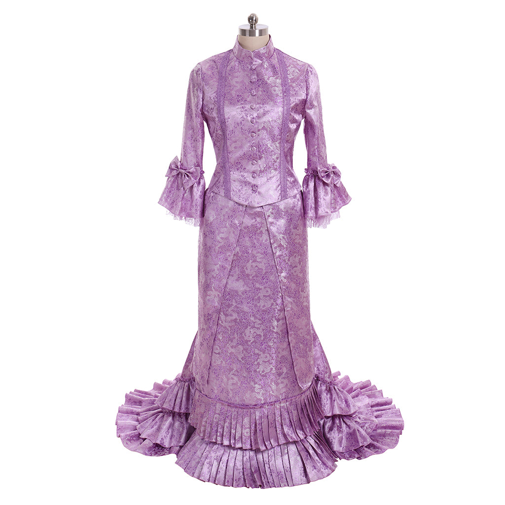 Victorian Gothic Vintage Inspired Dress Party Costume Prom Dress Princess Shakespeare Purple Patterned Flare Cuff Sleeve Women's Halloween Carnival Valentine's Day Party Evening Party Masquerade Adults' Dress All