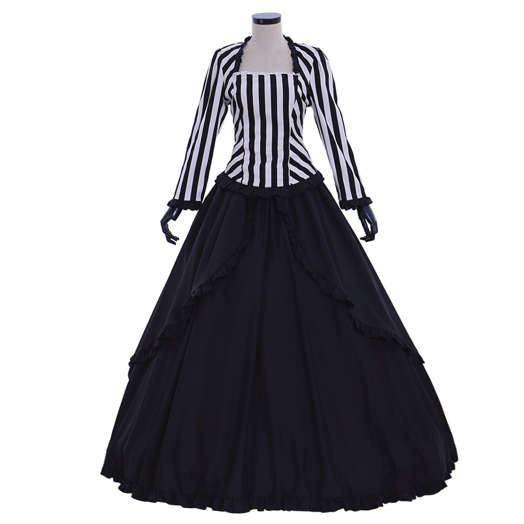 Victorian Gothic Vintage Inspired Dress Party Costume Prom Outfit Princess Shakespeare Black - White Striped Layered Skirt Women's Halloween Carnival Valentine's Day Party Evening Party Masquerade Adults' Dress All