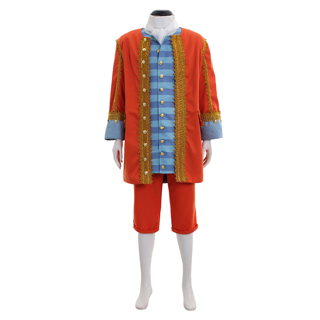 Medieval Victorian Men's Orange Gold Trimmed Blue Accented Noble Court Costume Set Cosplay Stage Outfit Adult Halloween Christmas Party Themed Outfit