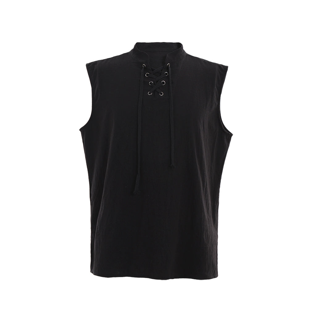 Medieva Men's Sleeveless Tunic with Lace Up Neckline Renaissance Style Top for Cosplay or Themed EventsHalloween Christmas or Themed Parties