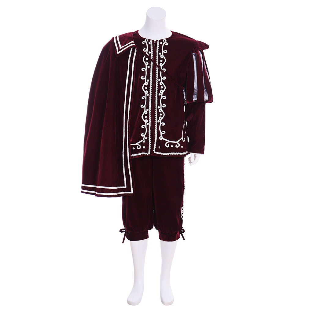 Renaissance Men's Maroon Jacket with White Trim and Cloak Tudor-style and Maroon Breeches for Cosplay or Themed Events Halloween Christmas or Themed Parties