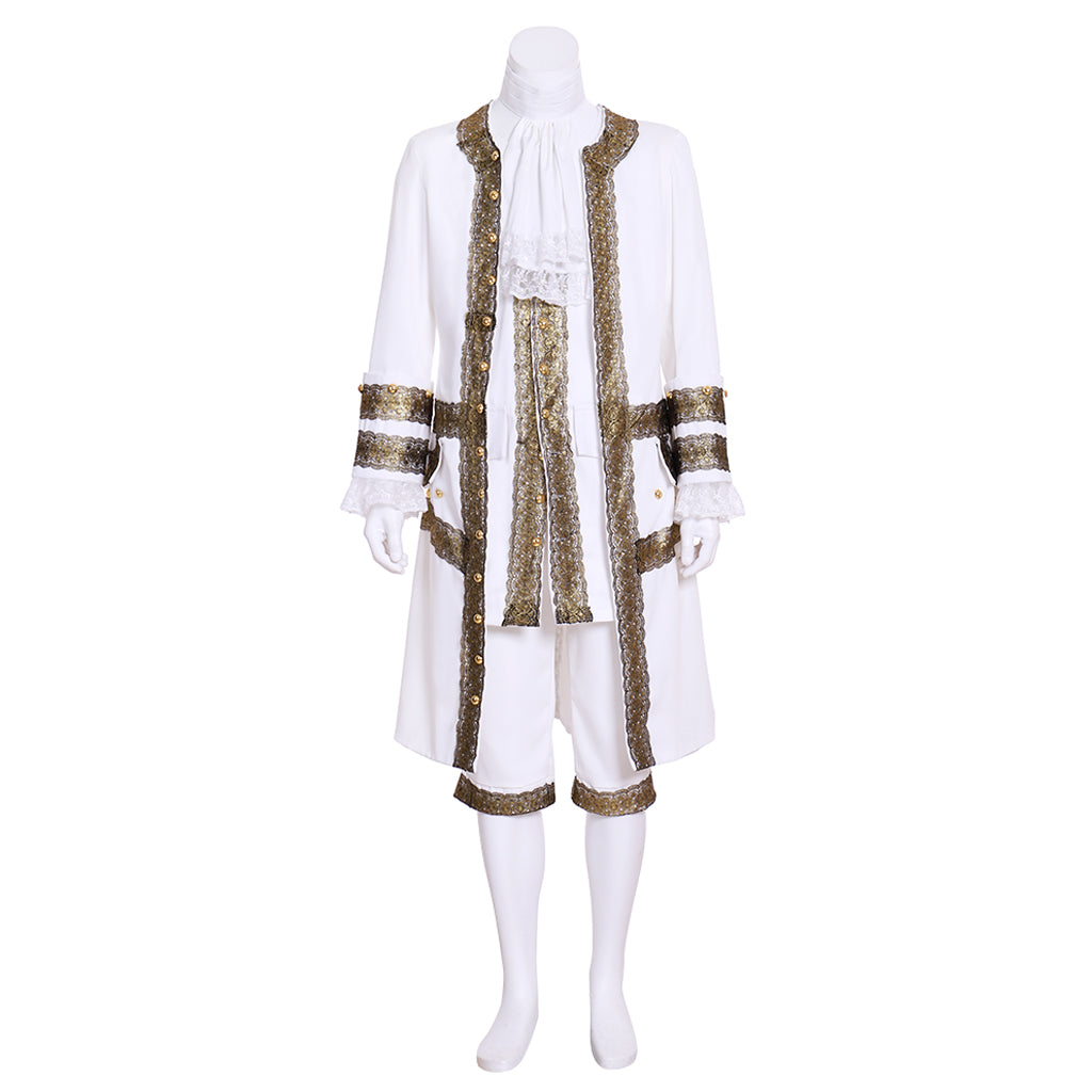 18th-Century European Rococo Justaucorps and Breeches Costume with Gold Embellishments for Historical Reenactments Cosplay Events or Halloween Christmas or Parties