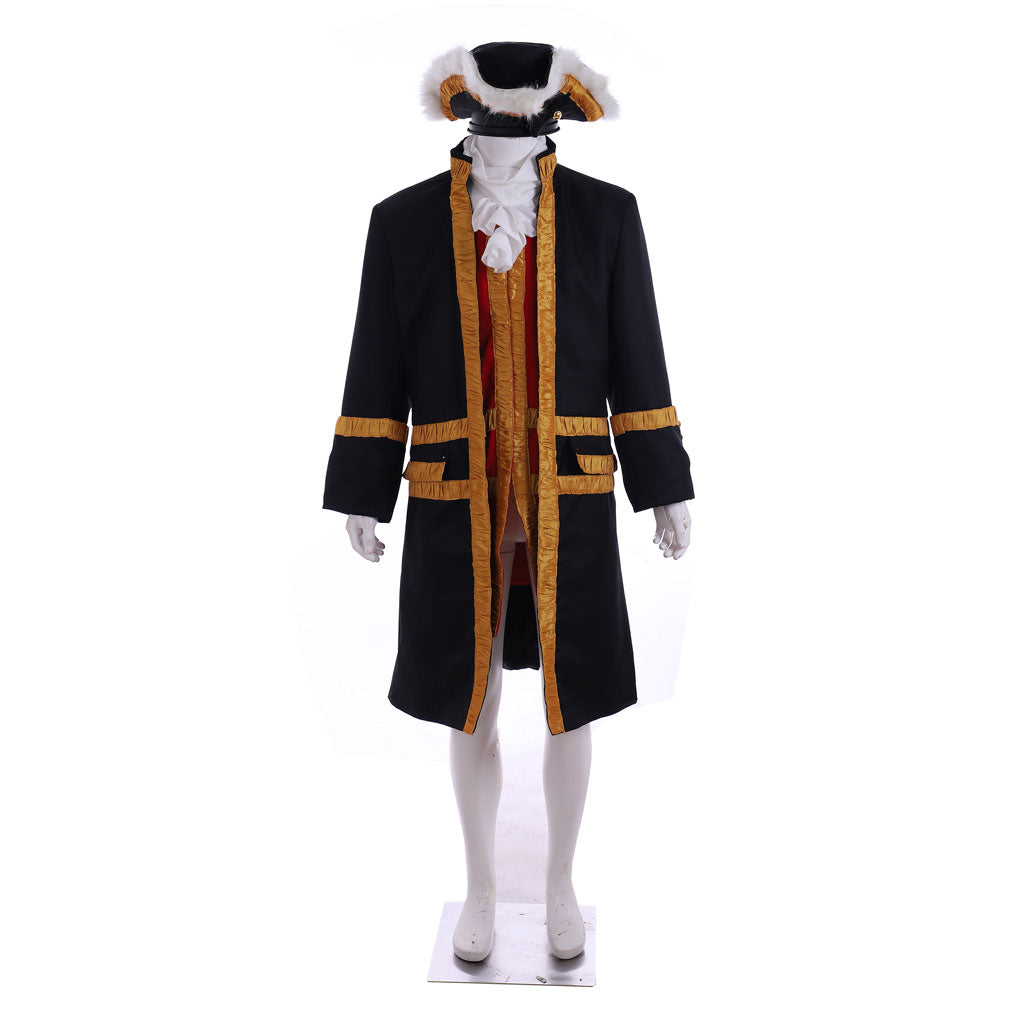 Medieval Men's Black Rococo Court Coat with Gold Trim and Wig Cosplay Stage Costume Adult Halloween Christmas Party Themed Outfit