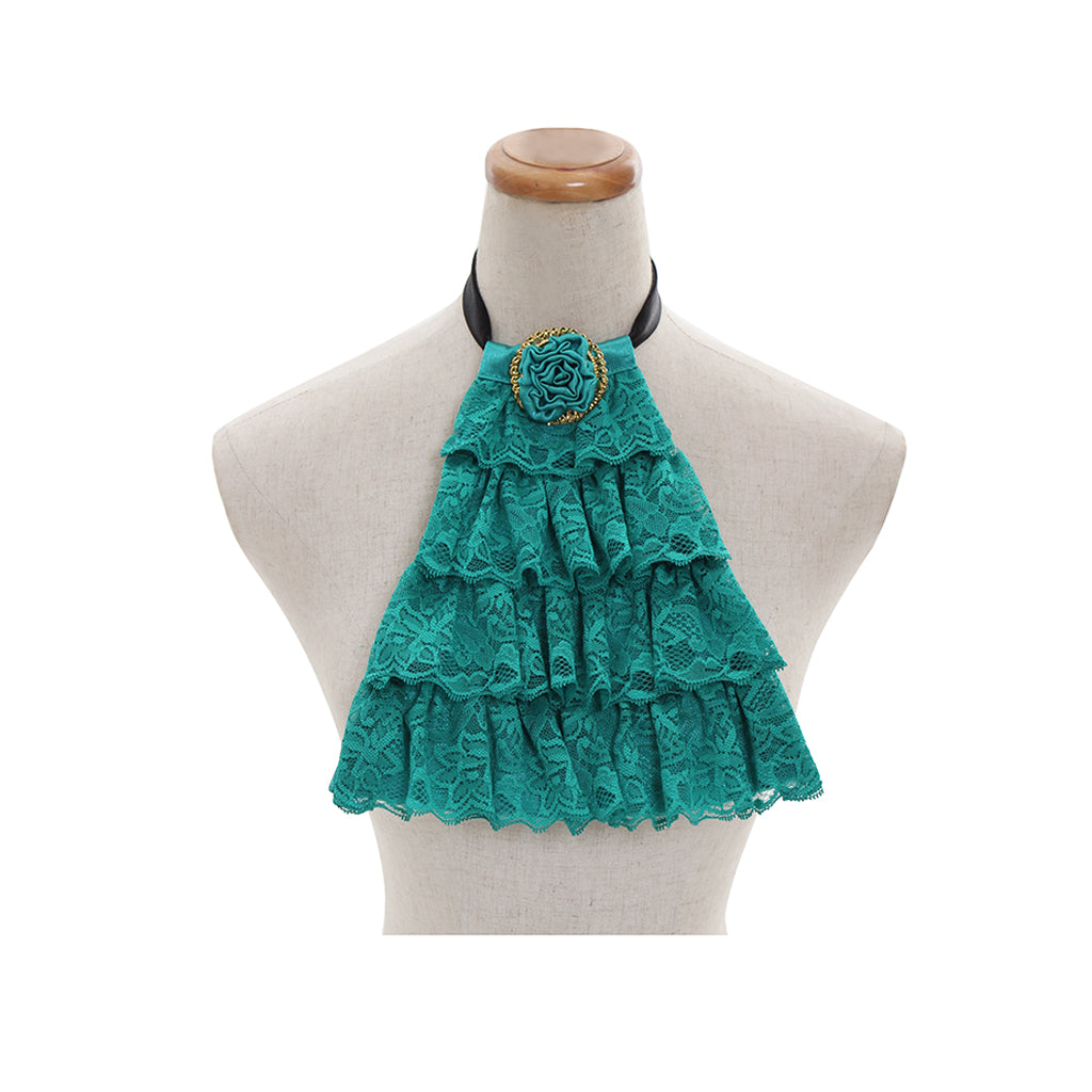 Medieval Lace Jabot Vampire Cosplay Pirate Cosplay Steampunk Wedding Costume Victorian Jabot Renaissance Teal Green Lace Neck Collar Women Adult Cosplay Costume Ladies