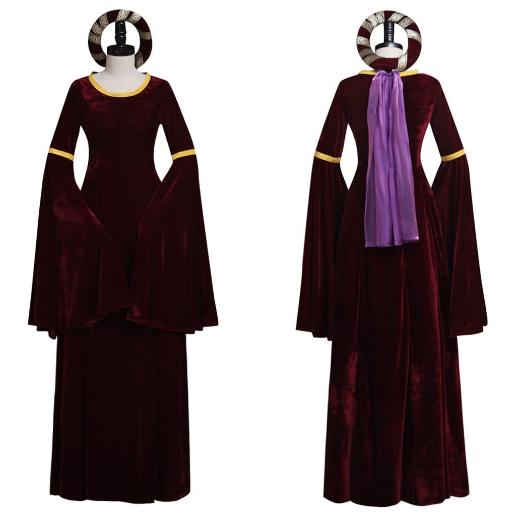 Medieval Vintage Regency Dress Round Neck Burgundy Velvet Gown With Gold Trim Long Flared Sleeve Renaissance Cosplay Costume Adult Ladies Halloween Christmas Dress
