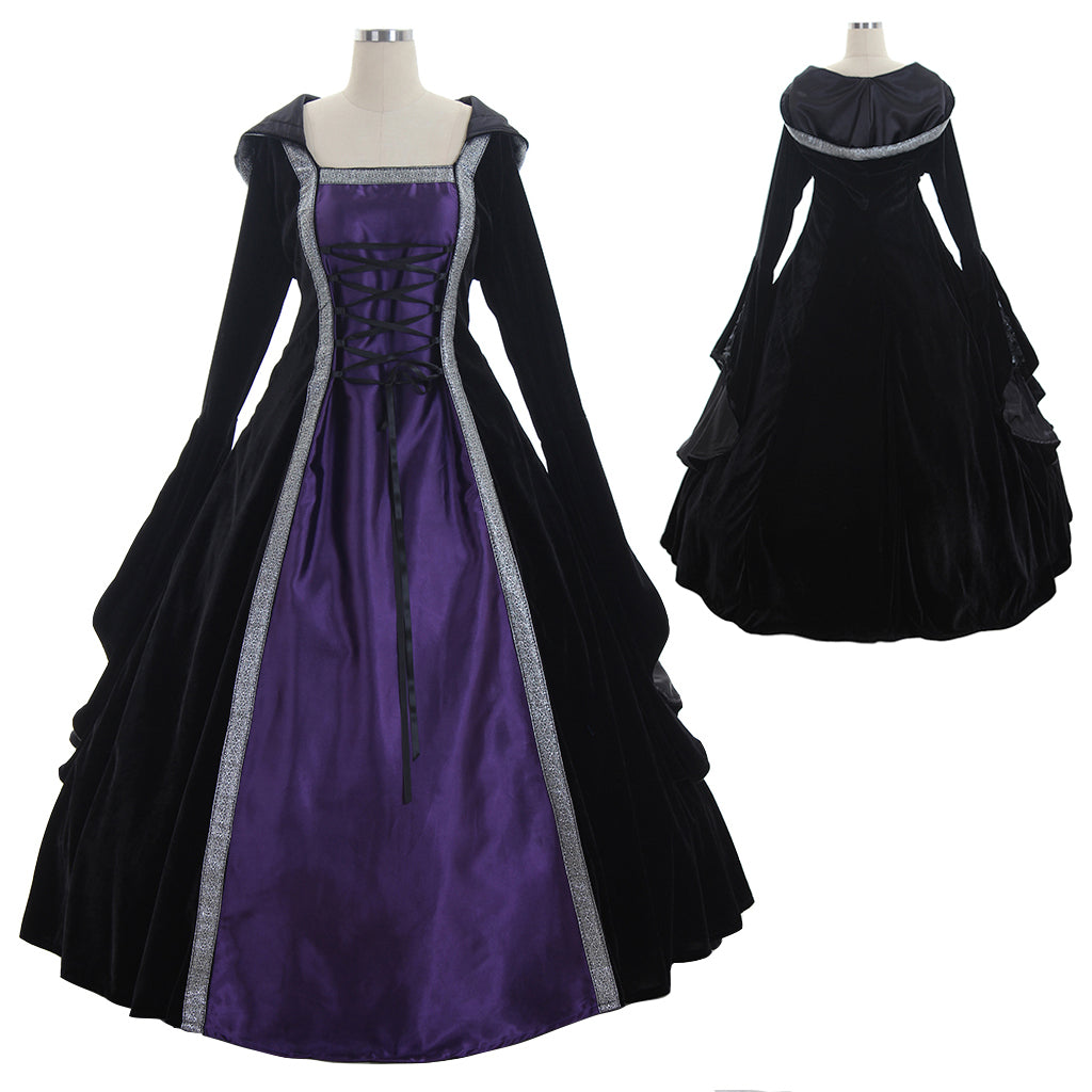 Medieval Women Viking Purple And Black Cosplay Costume Adult Renaissance Ancient Gown With Lace Up Norse Gothic Ladies Halloween Christmas Dress