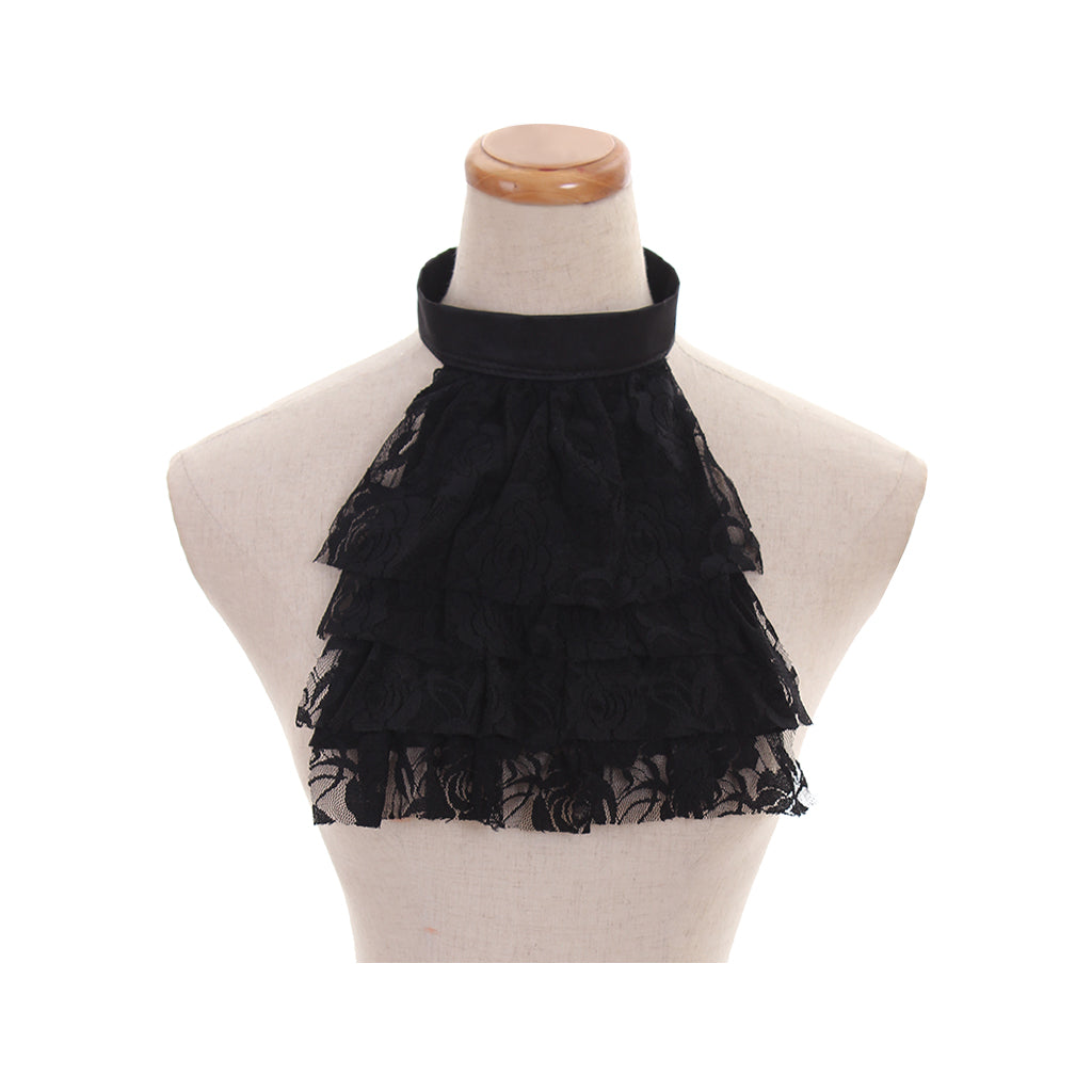 Gothic Black Lace Tiered Ruffle Choker Collar Victorian-Inspired Black Lace Ruffled Choker Collar Black Lace Layered Ruffled Choker Collar
