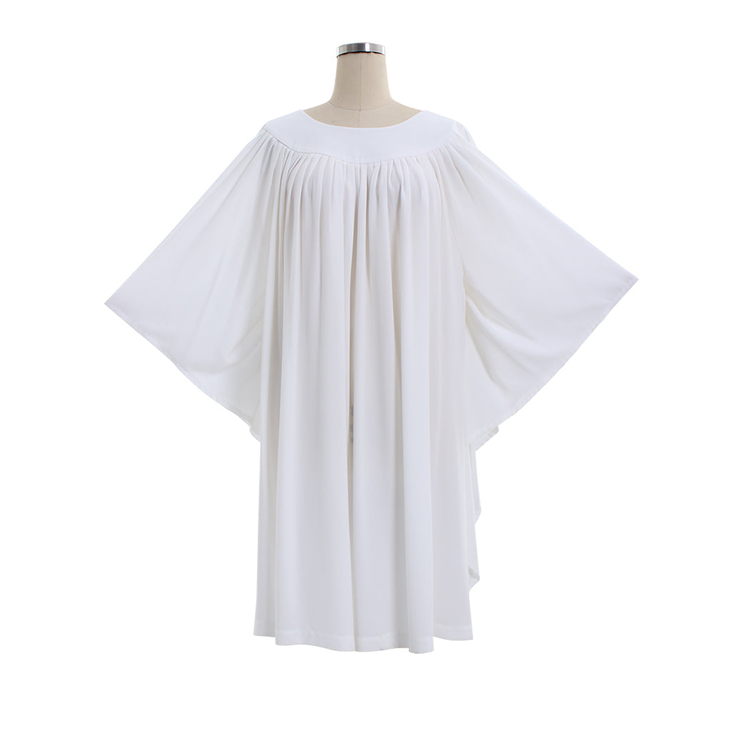 Medieval Women White Flowy Batwing Sleeve Round Neck Ruched Cloak Renaissance Vintage Cosplay Robe