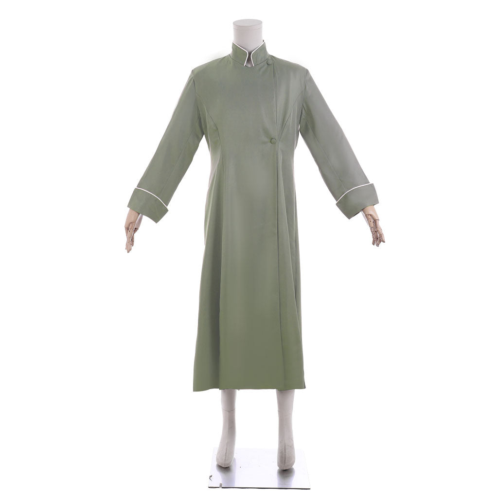 Medieval Clergy Roman Cassock Priest Robe Cosplay Costume Nun Long Sleeve Dress Olive Green Regency Dress Mandarin Collar Retro Renaissance Gown Women Cosplay Costume Adult Ladies Halloween Dress