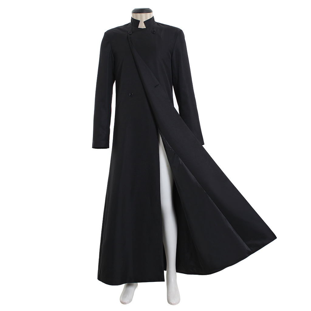 Medieval Renaissance Men's Black Cosplay Long Coat with Stand Up Collar, Long Sleeves and Button Front Design Gothic Vintage Party Outerwear