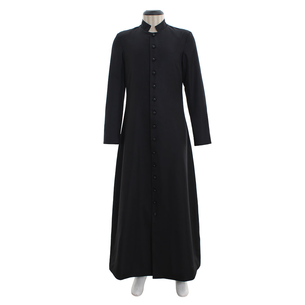 Medieval Renaissance Men's Black Cosplay Long Coat with Stand Up Collar, Long Sleeves and Button Front Design Gothic Vintage Party Outerwear