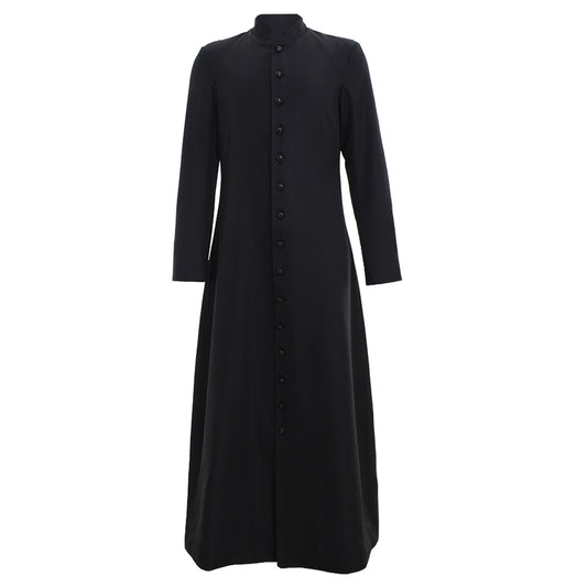 Medieval Renaissance Men's Black Cosplay Long Coat with Stand Up Collar, Long Sleeves and Button Front Design Gothic Vintage Party Outerwear