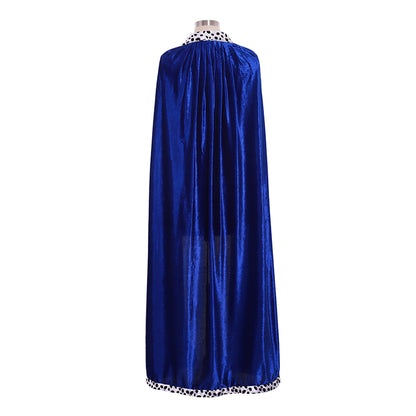 Medieval Red Full-Length Cloak with Leopard Print Trim Detailing