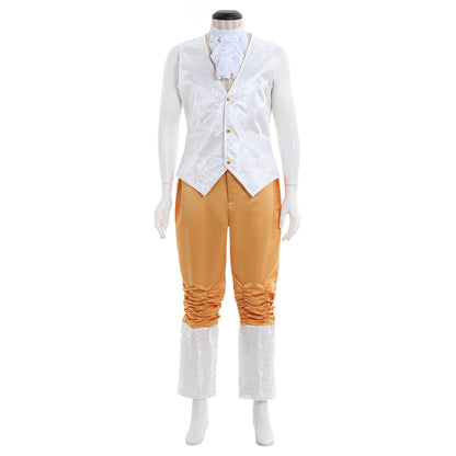 Medieval Men's White and Yellow Court Suit with Gold Accents Costume for Cosplay Themed Events Halloween Christmas or Themed Parties