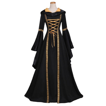 Medieval Women Gothic Black Cosplay Costume Adult Renaissance Ancient Gown With Lace - Up Long Sleeve Victorian Ladies Halloween Christmas Maxi Dress