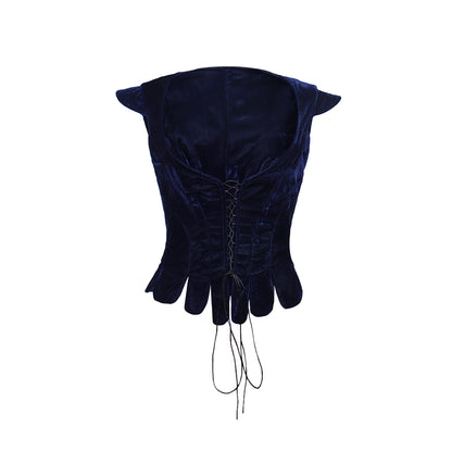 Medieval Lady's Waistcoat Renaissance VestGothic Navy Blue Velvet Corset Women Adult Renaissance Lace Up Bustier Top Cosplay Costume Ladies Halloween Christmas Outfit