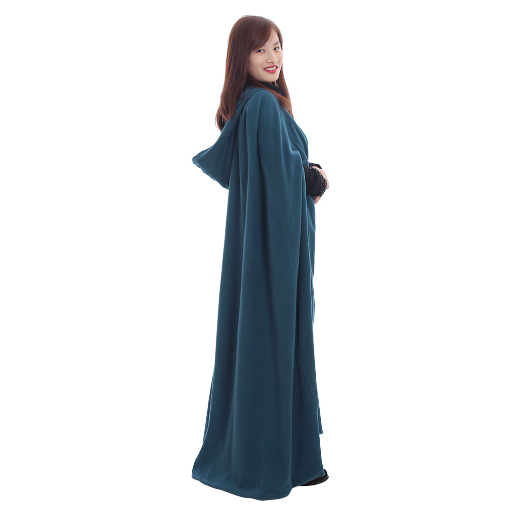 Medieval-Inspired Teal Hooded Full-Length Cloak with Button Closure Gothic Ladies Halloween Party Outerwear