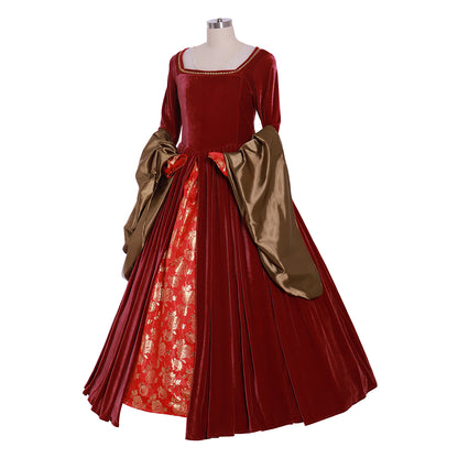 Queen Elizabeth Tudor Period Dress Renaissance Medieval Inspired Gown Prom Outfit Princess Shakespeare Blue - Gold Patterned Long Sleeve Women's Halloween Carnival Valentine's Day Party Evening Party Masquerade Adults' Dress All