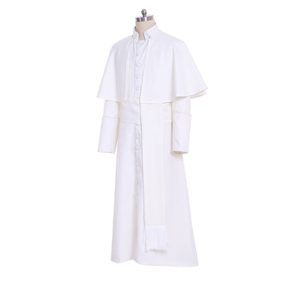 Medieval Men Renaissance White Papal-style Cosplay Costume Adult Vintage Religious Long Sleeve Maxi Robe Men's Halloween Christmas