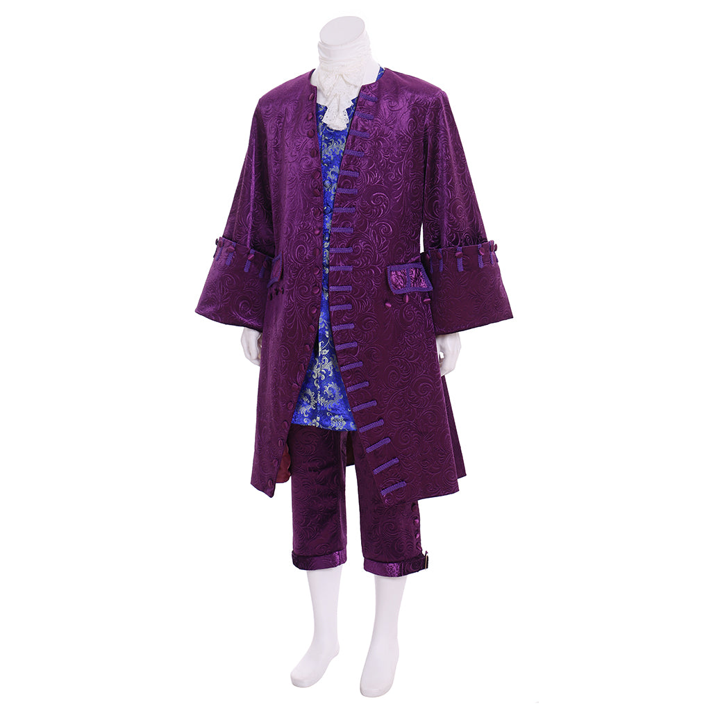 Renaissance Men's Purple Velvet Brocade Costume Set Tudor  style for Cosplay Themed Events Halloween Christmas or Themed Parties