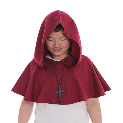 Medieval Gothic Hooded Short Cloak Cropped Cape for Cosplay  Halloween Costumes