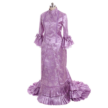 Victorian Gothic Vintage Inspired Dress Party Costume Prom Dress Princess Shakespeare Purple Patterned Flare Cuff Sleeve Women's Halloween Carnival Valentine's Day Party Evening Party Masquerade Adults' Dress All