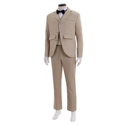 Medieval Men's Beige Three Piece Suit with Black Bow Tie Costume for Cosplay Themed Events Halloween Christmas or Themed Parties