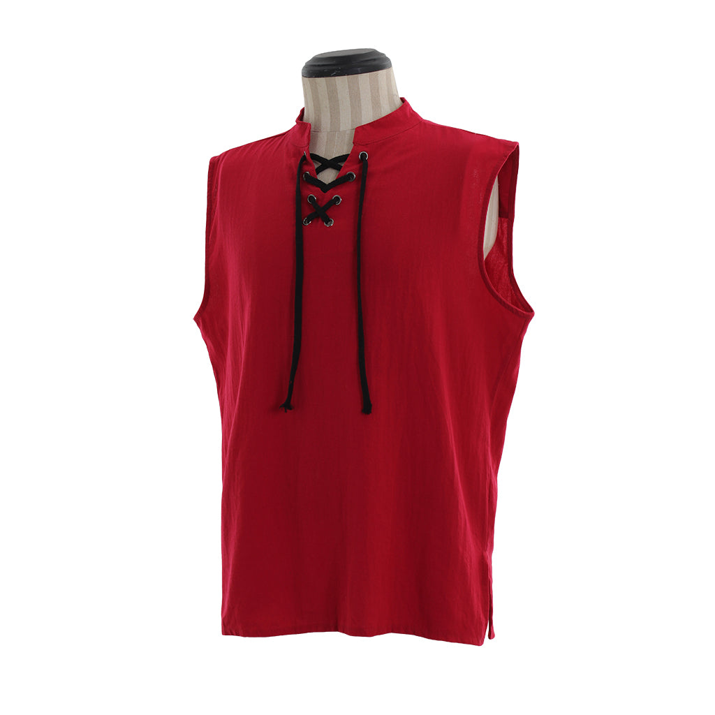 Medieva Men's Sleeveless Tunic with Lace Up Neckline Renaissance Style Top for Cosplay or Themed EventsHalloween Christmas or Themed Parties