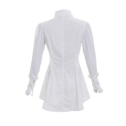 Medieval Gothic Women Black Ruffled Collared Long Sleeve Asymmetrical Hem Tunic Top Cosplay Costume