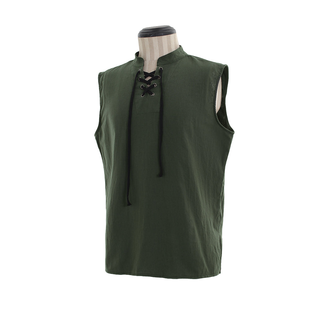 Medieva Men's Sleeveless Tunic with Lace Up Neckline Renaissance Style Top for Cosplay or Themed EventsHalloween Christmas or Themed Parties