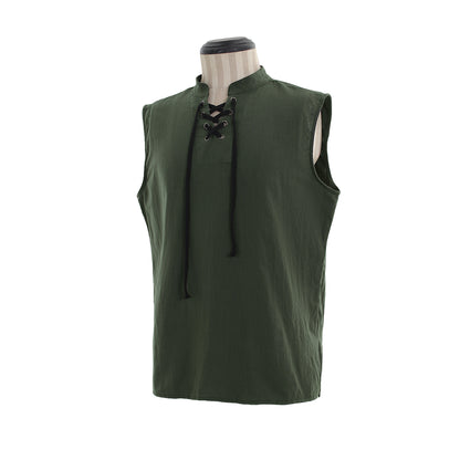 Medieva Men's Sleeveless Tunic with Lace Up Neckline Renaissance Style Top for Cosplay or Themed EventsHalloween Christmas or Themed Parties