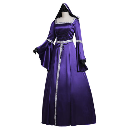 Medieval Vintage Regency Dress Square Neck Purple White Gown Medieval Cosplay Costume Long Sleeve With Trim Renaissance Gown Women Cosplay Costume Adult Ladies Halloween Christmas Dress