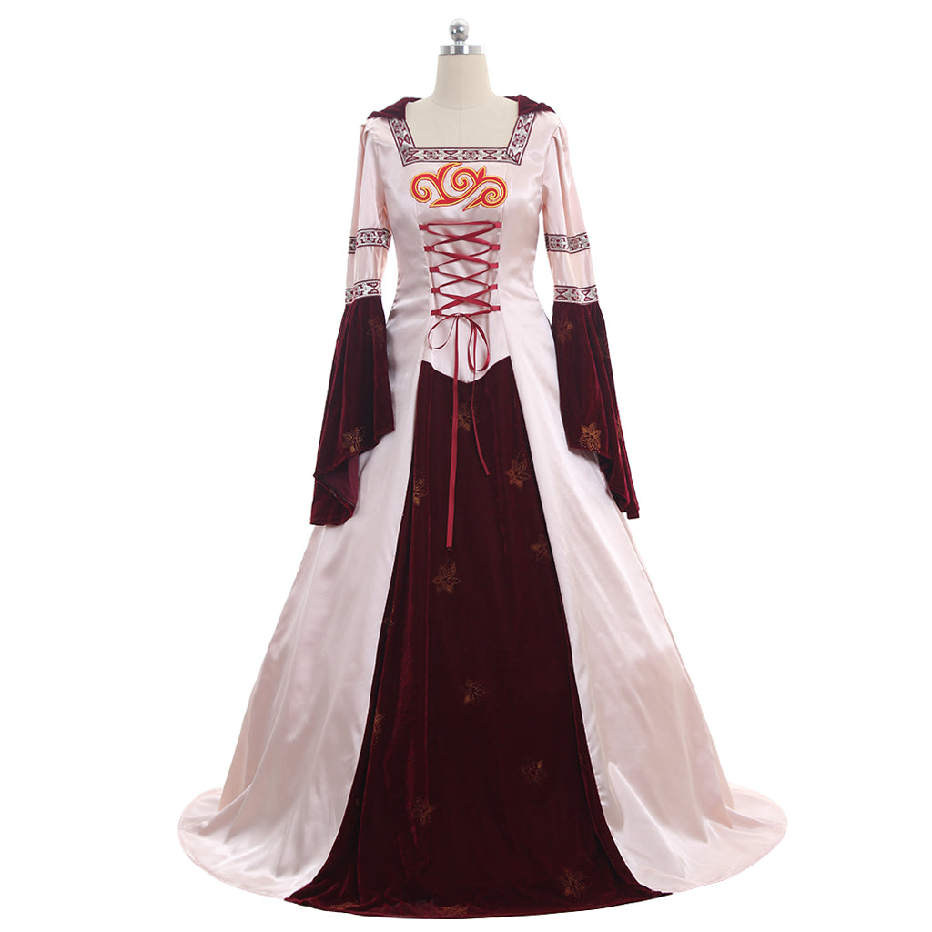 Medieval Women Viking Pink And Burgundy Cosplay Costume Adult Renaissance Ancient Gown With Lace Up Norse Gothic Ladies Halloween Christmas Dress