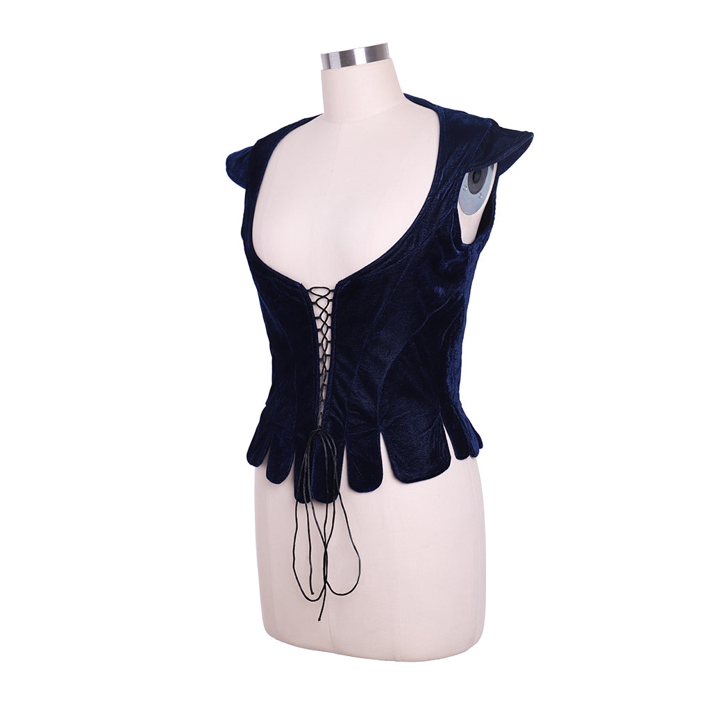 Medieval Lady's Waistcoat Renaissance VestGothic Navy Blue Velvet Corset Women Adult Renaissance Lace Up Bustier Top Cosplay Costume Ladies Halloween Christmas Outfit