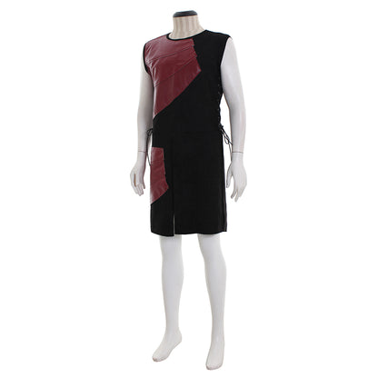 Men's Medieval Black Sleeveless Tunic with Burgundy Faux Leather Patches Cosplay Stage Costume for Halloween hristmas Party Themed Party