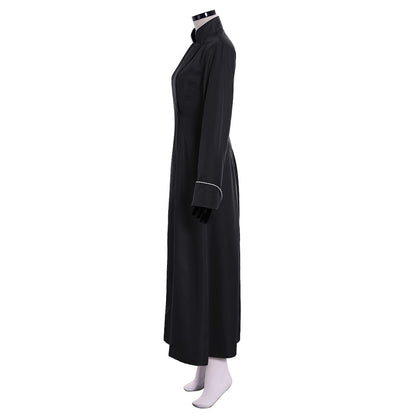Medieval Women Renaissance Black Cosplay Costume Adult Ancient Gown With Mandarin Collar Long Sleeve Gothic Ladies Halloween Christmas Dress