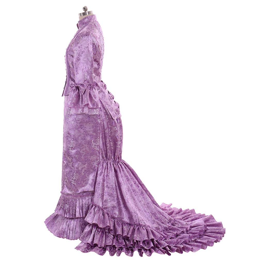 Victorian Gothic Vintage Inspired Dress Party Costume Prom Dress Princess Shakespeare Purple Patterned Flare Cuff Sleeve Women's Halloween Carnival Valentine's Day Party Evening Party Masquerade Adults' Dress All