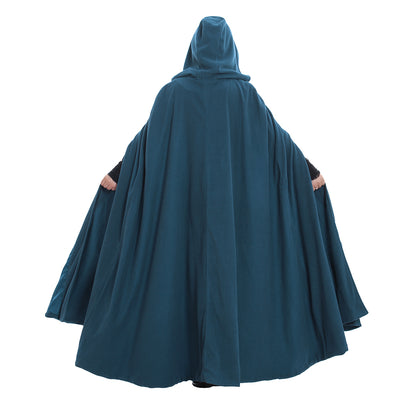 Medieval-Inspired Teal Hooded Full-Length Cloak with Button Closure Gothic Ladies Halloween Party Outerwear