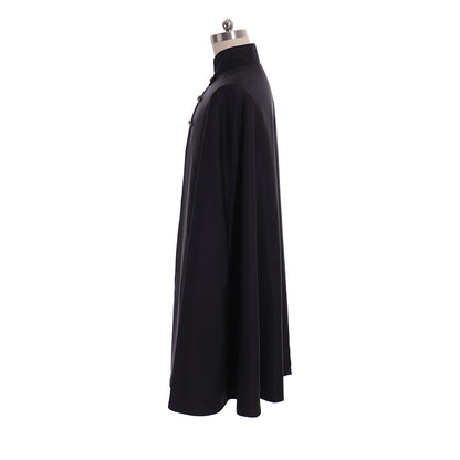 Medieval Gothic Black Cloak with Red Lining, Stand-Up Collar  Gold Buttons Cosplay Costume