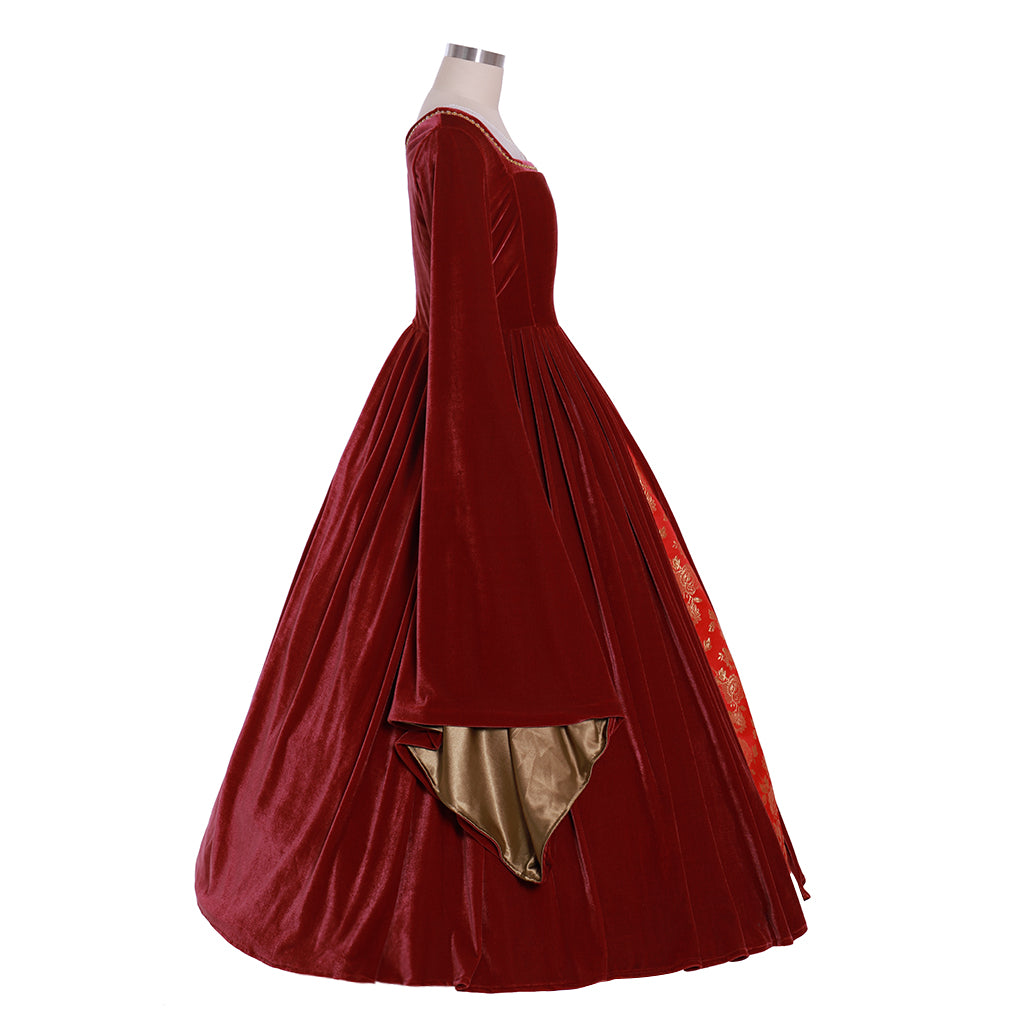 Queen Elizabeth Tudor Period Dress Renaissance Medieval Inspired Gown Prom Outfit Princess Shakespeare Blue - Gold Patterned Long Sleeve Women's Halloween Carnival Valentine's Day Party Evening Party Masquerade Adults' Dress All