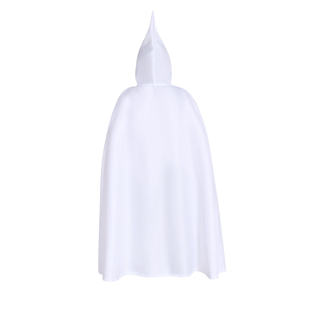 Medieval-Inspired Black Hooded Cloak with White Cross Emblem and Drawstring Closure