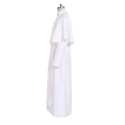 Medieval Men Renaissance White Papal-style Cosplay Costume Adult Vintage Religious Long Sleeve Maxi Robe Men's Halloween Christmas