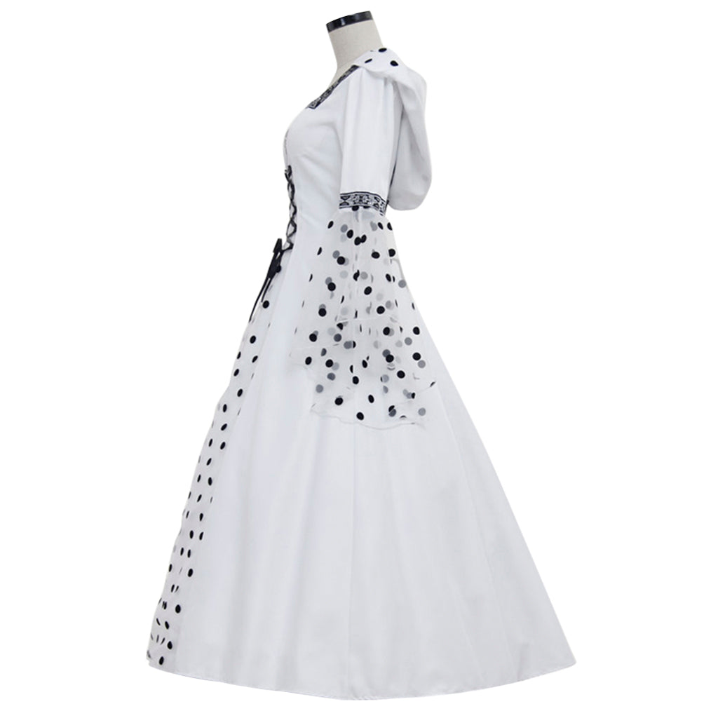 Medieval Women Victorian Renaissance Cosplay Costume Gothic Steampunk Hooded Square Neck Polka Dot Flared Sleeve Corset Style White Black Gown Adult Ladies Halloween Christmas Dress