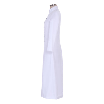 Medieval Women Renaissance Blue Cosplay Costume Adult Ancient Long Dress With Mandarin Collar Long Sleeve Gothic Ladies Halloween Party Dress