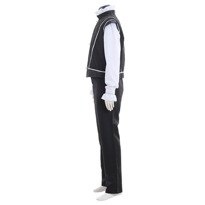 Medieval Men's Black Vest with Silver Trim and White Shirt Costume for Cosplay Themed Events Halloween Christmas or Themed Parties