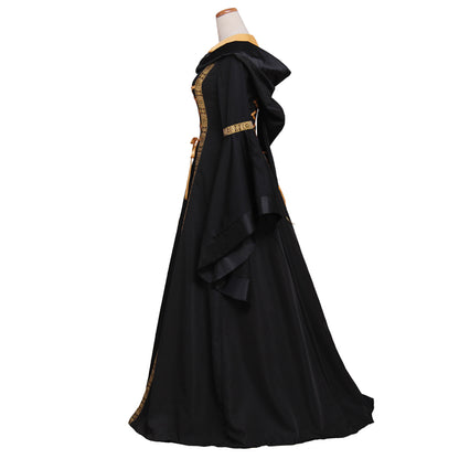 Medieval Women Gothic Black Cosplay Costume Adult Renaissance Ancient Gown With Lace - Up Long Sleeve Victorian Ladies Halloween Christmas Maxi Dress